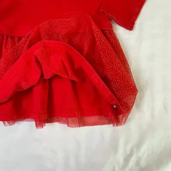 Carter's Girls 3T Red Holiday Dress Sparkly Tulle Mesh Skirt Long Sleeves - Picture 5 of 11